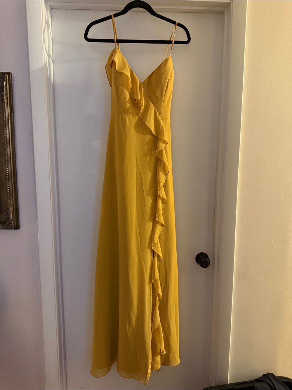 Revelry Mustard Yellow Ruffle Spaghetti-Strap Maxi Dress